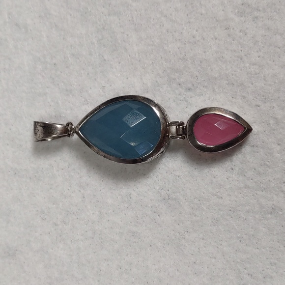 Blue Chalcedony/Rose Quartz Sterling Silver Pendant - Picture 1 of 7